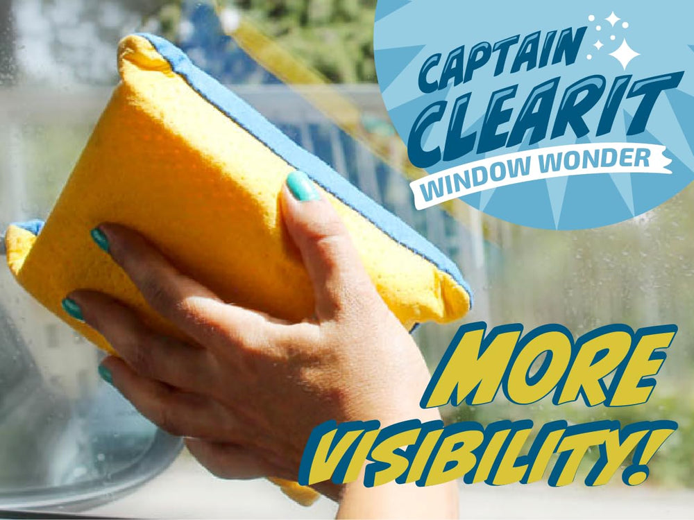 JJ KENT Captain ClearIt sponge cleans glass doors with a streak-free finish.