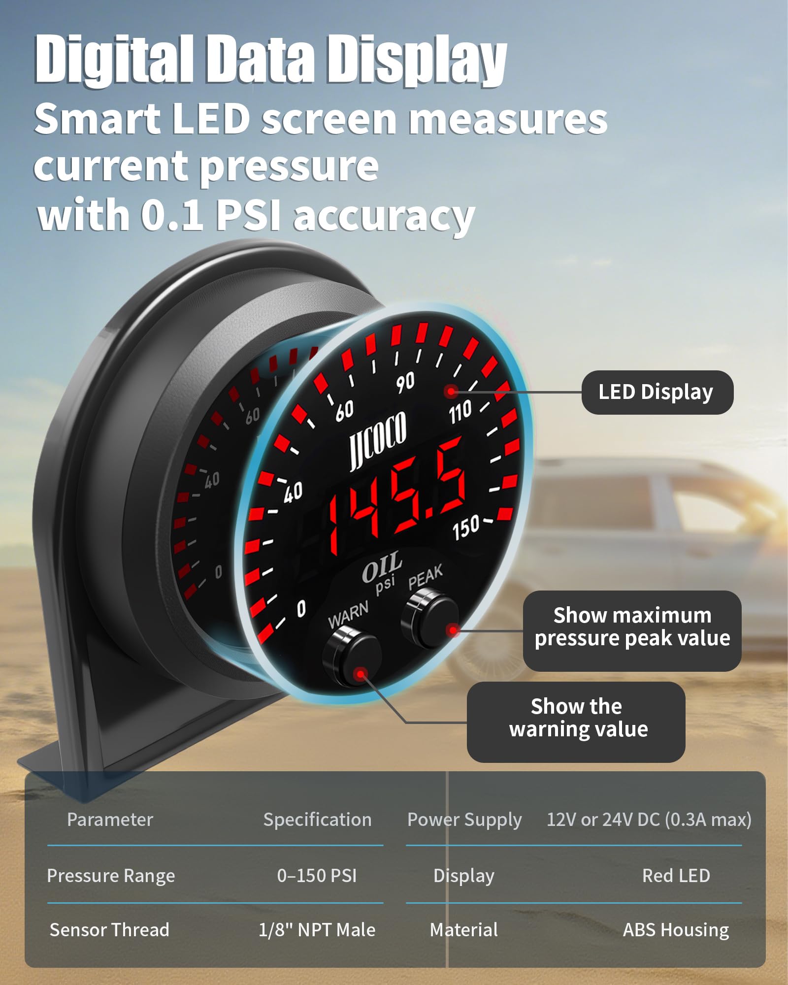 JJCOCO oil pressure gauge alarm indicator for overpressure warnings