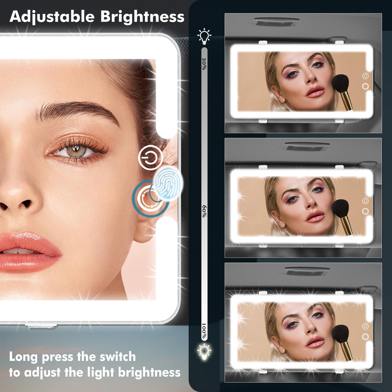 JJhxr 3-color ambient lights help check skin tone and lighting before stepping out.