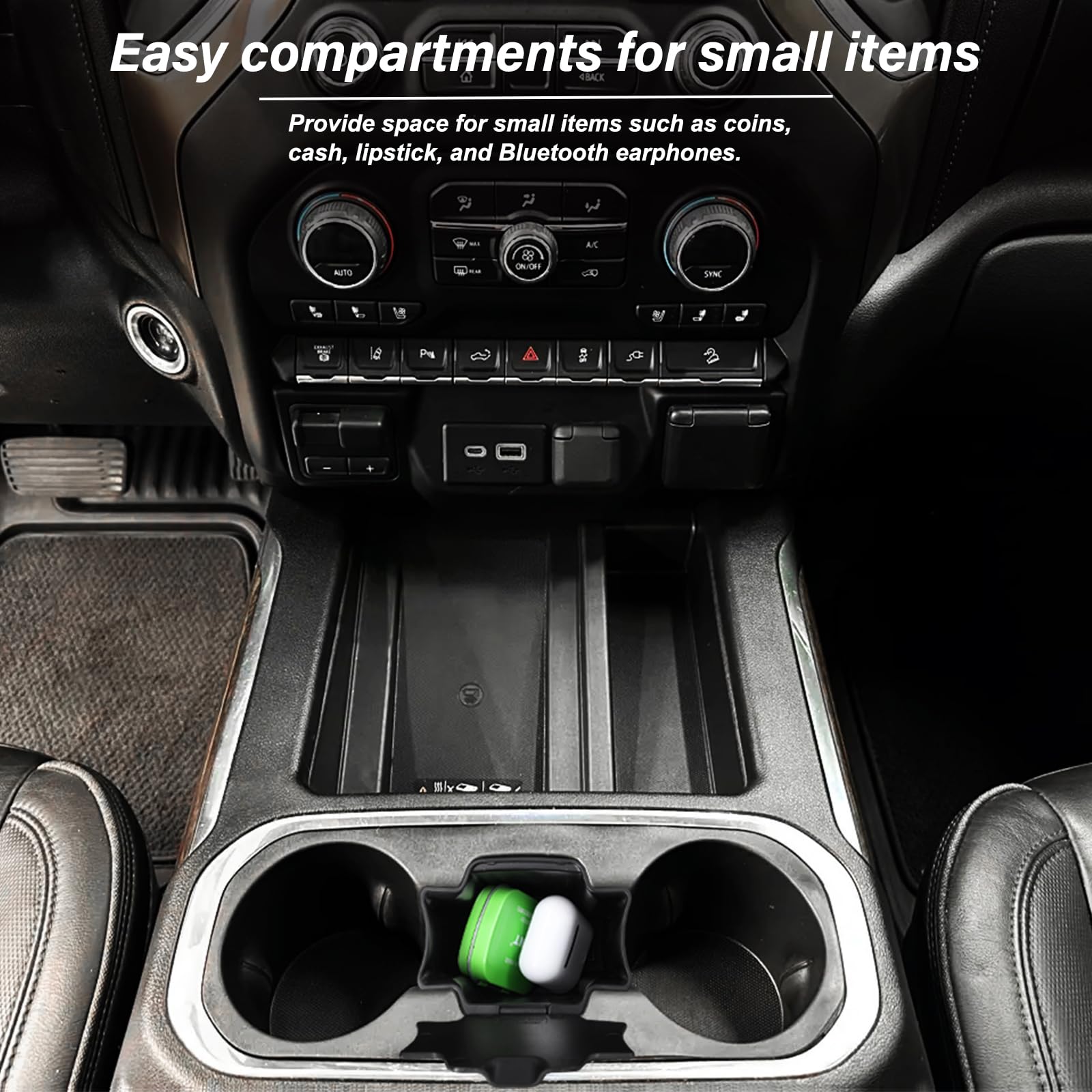 JKCOVER organized center console keeps keys, coins, and cards within reach during drives.