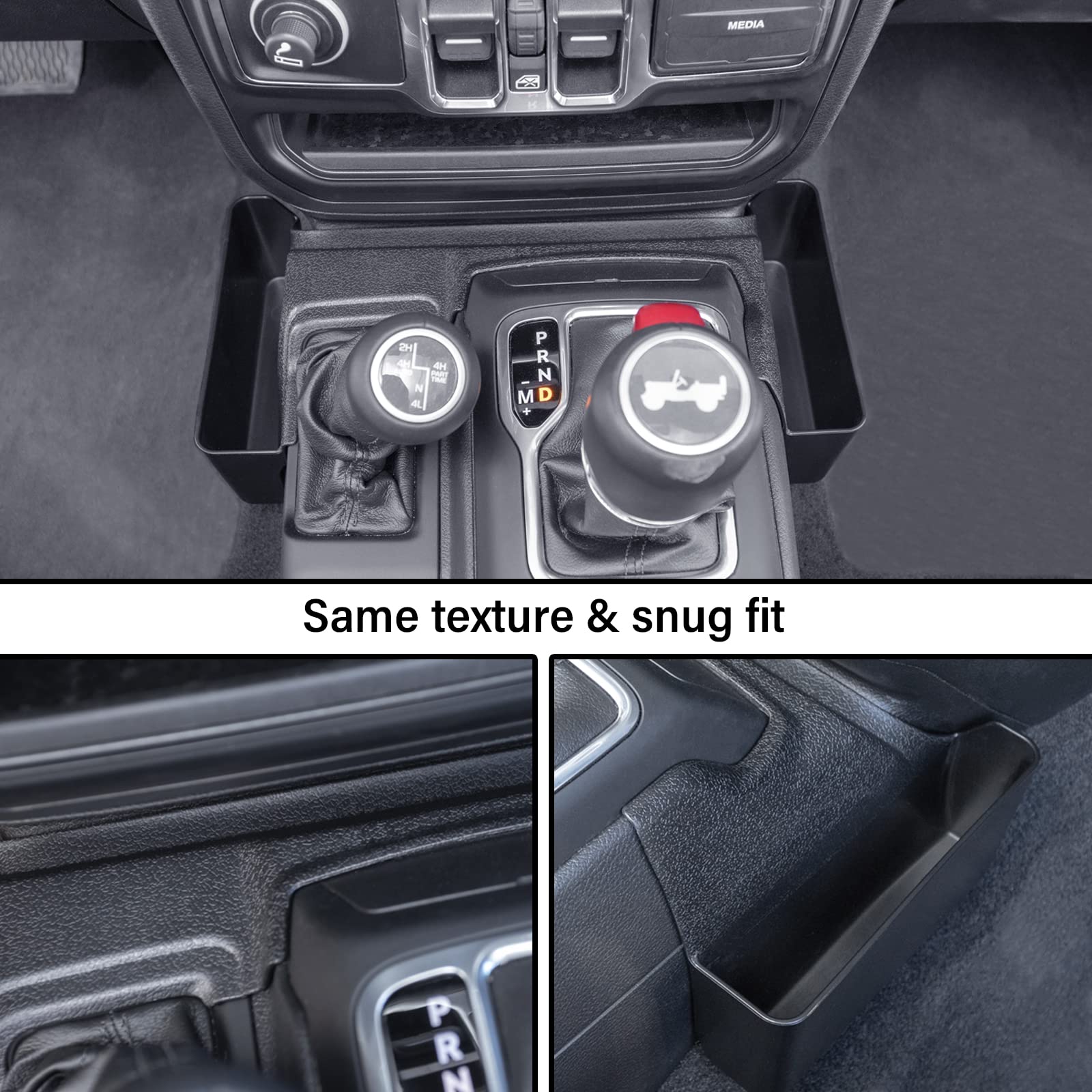 Easy-install concept for JKCover center console tray in Jeep