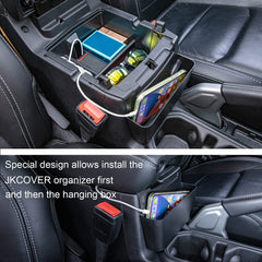 JKCOVER hanging box for Wrangler JL/JLU keeps cards and keys organized.