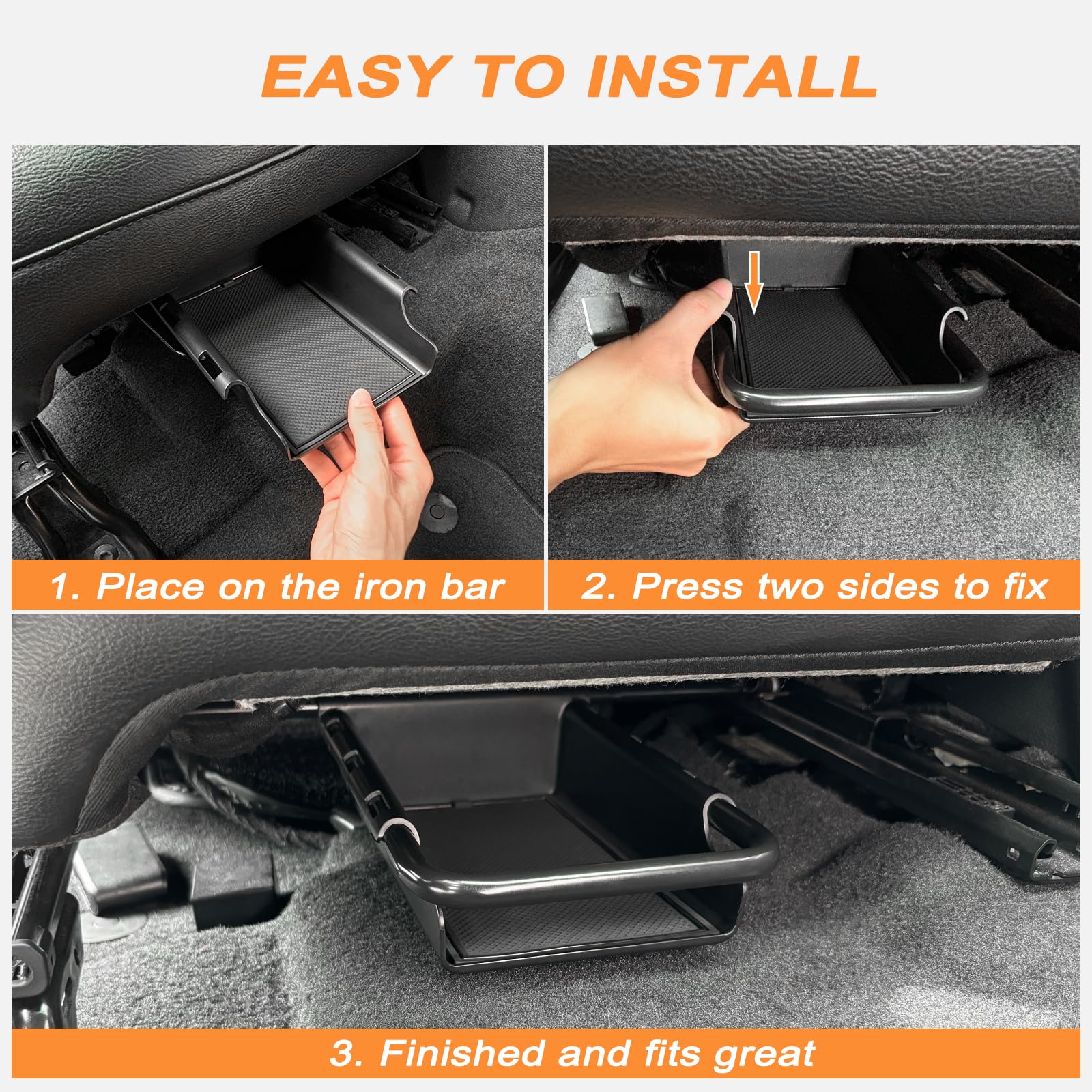 JKCover non-slip mat stabilizes items under the front seat during rides.