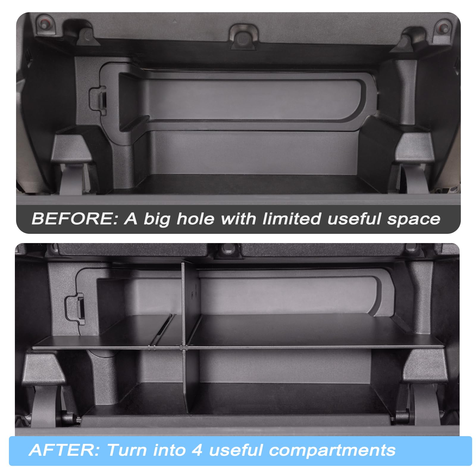 JKCOVER storage divider for Tacoma glove box holds the owner's manual securely.