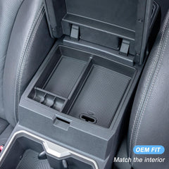 JKCOVER Tacoma console tray close-up highlighting the patented two-layer design