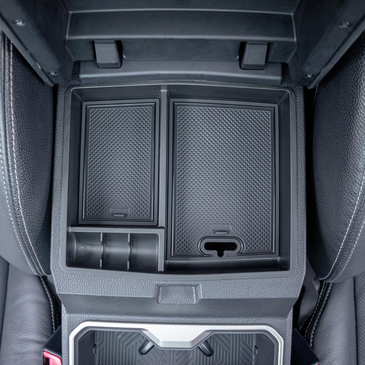 JKCOVER Tacoma center console tray top view showing organized storage for small items