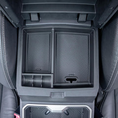 JKCOVER Tacoma center console tray top view showing organized storage for small items