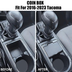 JKCOVER Tacoma coin box insert showcasing OEM-like integration and clutter reduction.