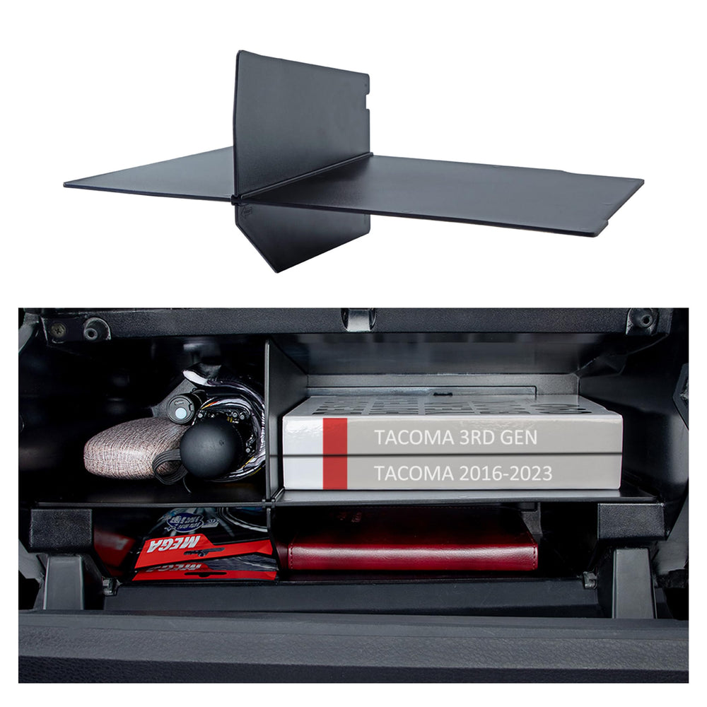 JKCOVER glove box divider with four compartments keeps Tacoma essentials organized.