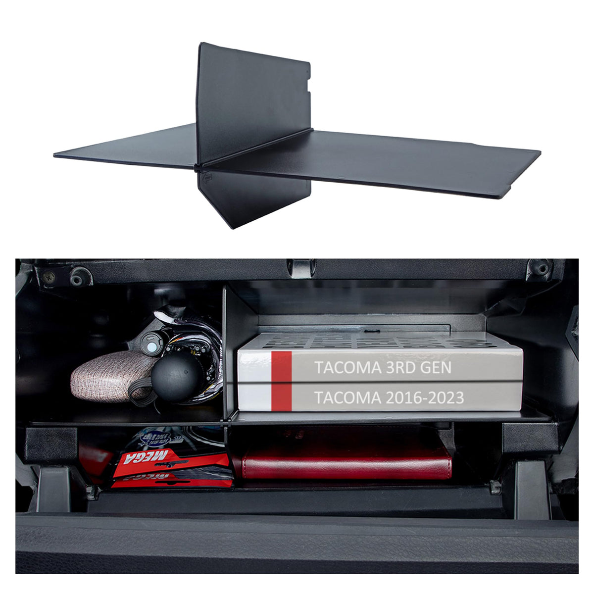 JKCOVER glove box divider with four compartments keeps Tacoma essentials organized.