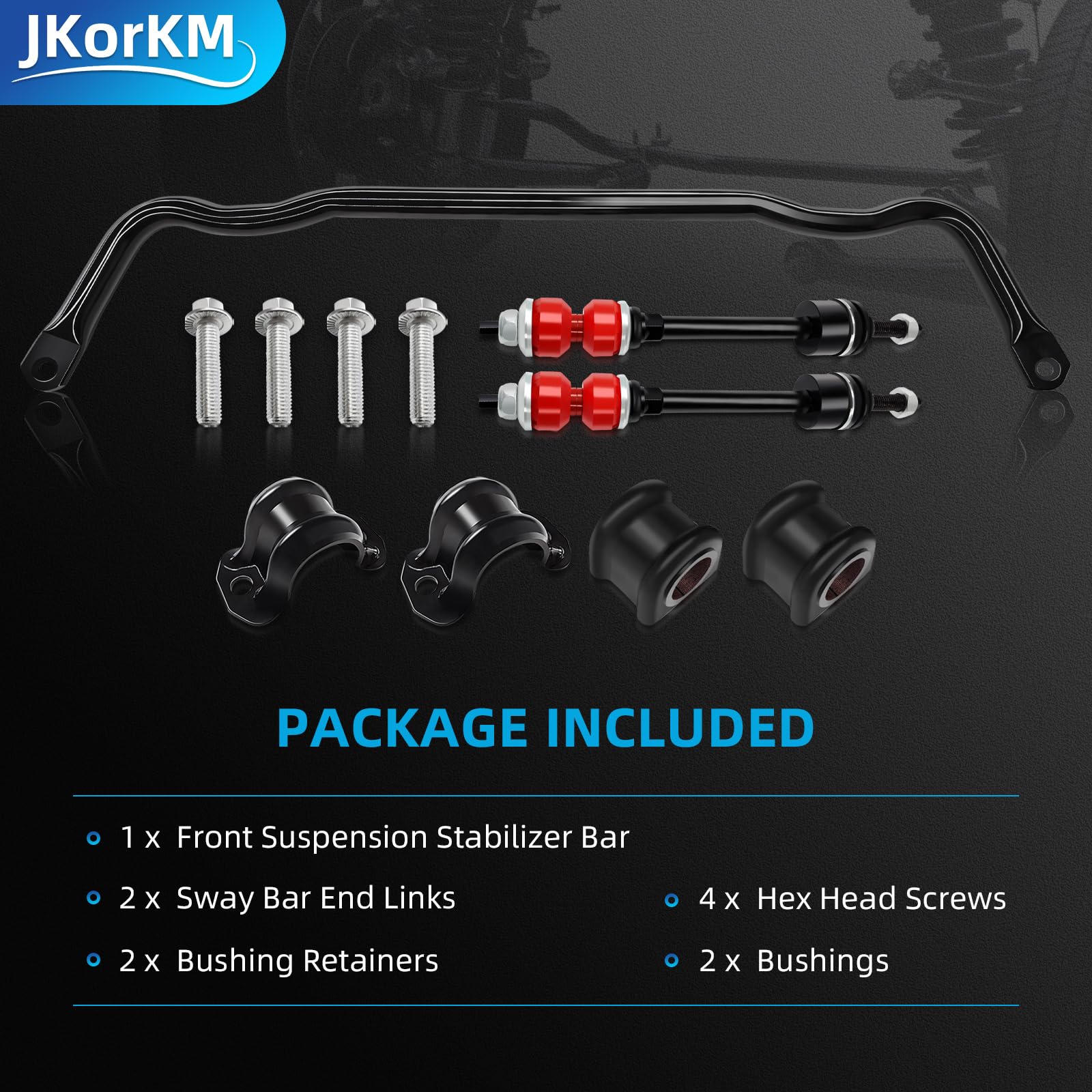 JKorkM bushing kit contents support secure, smooth suspension movement