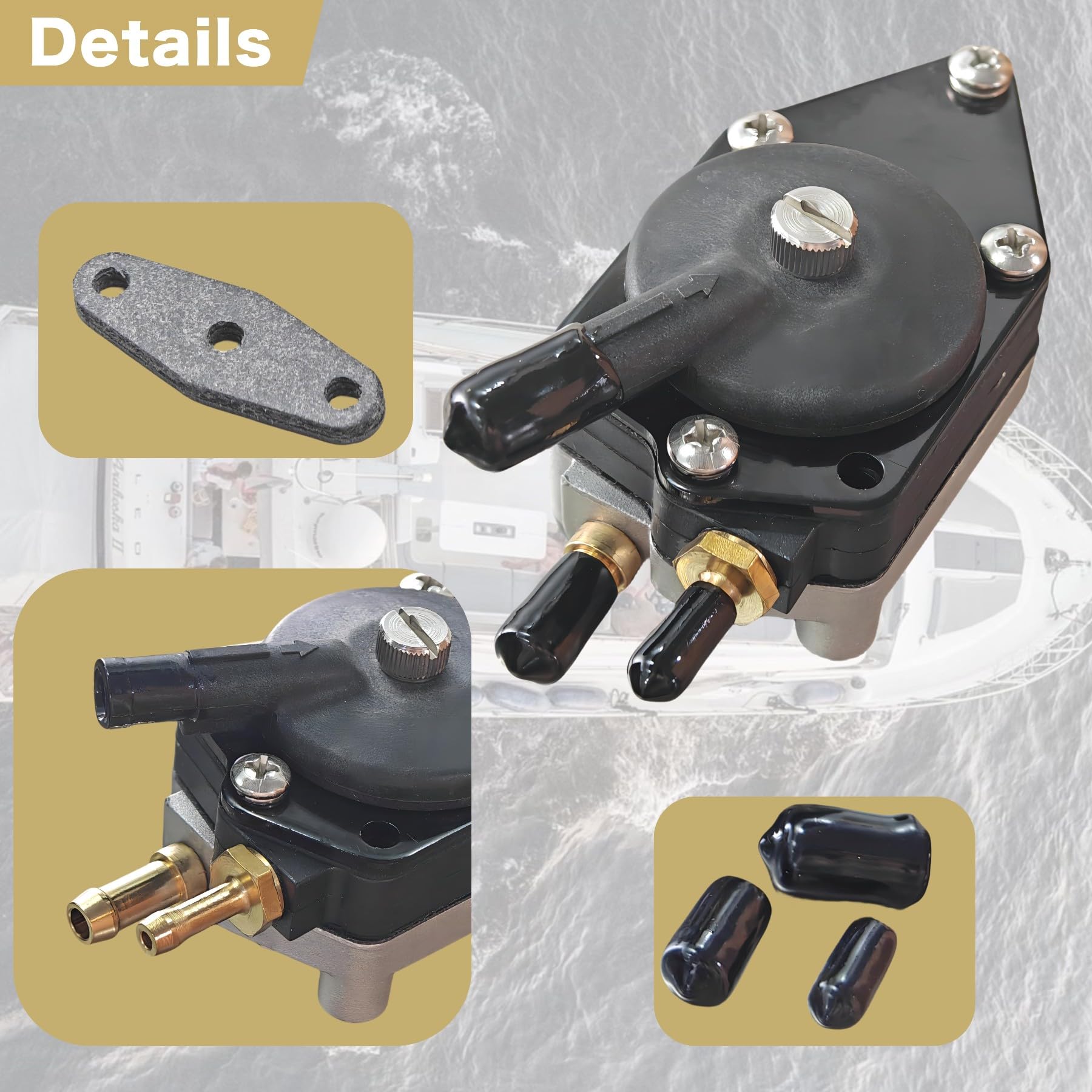 JLM MARINE 438555 fuel pump in package shows replacement option.