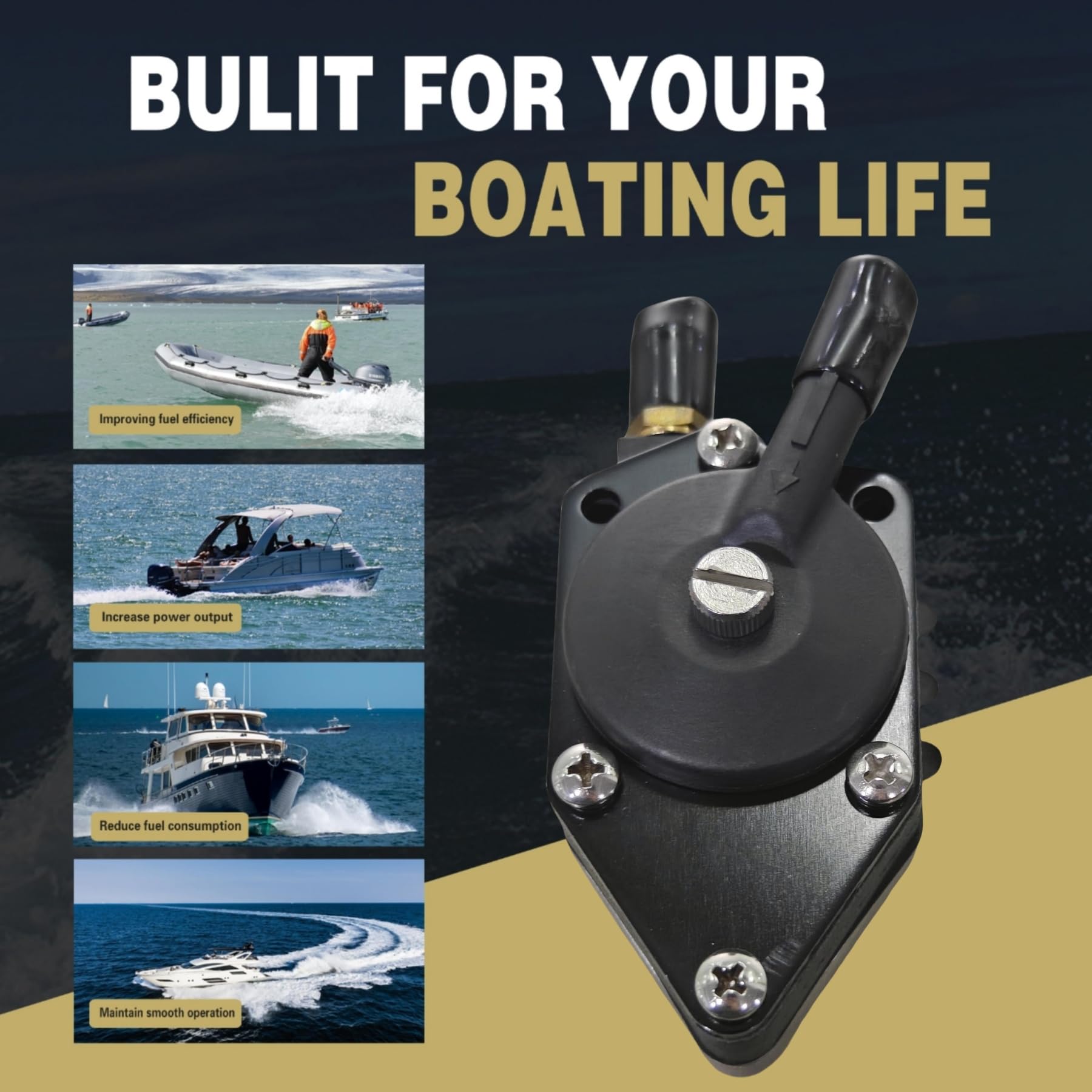 JLM MARINE 438556 pump in use on outboard ensures steady fuel delivery
