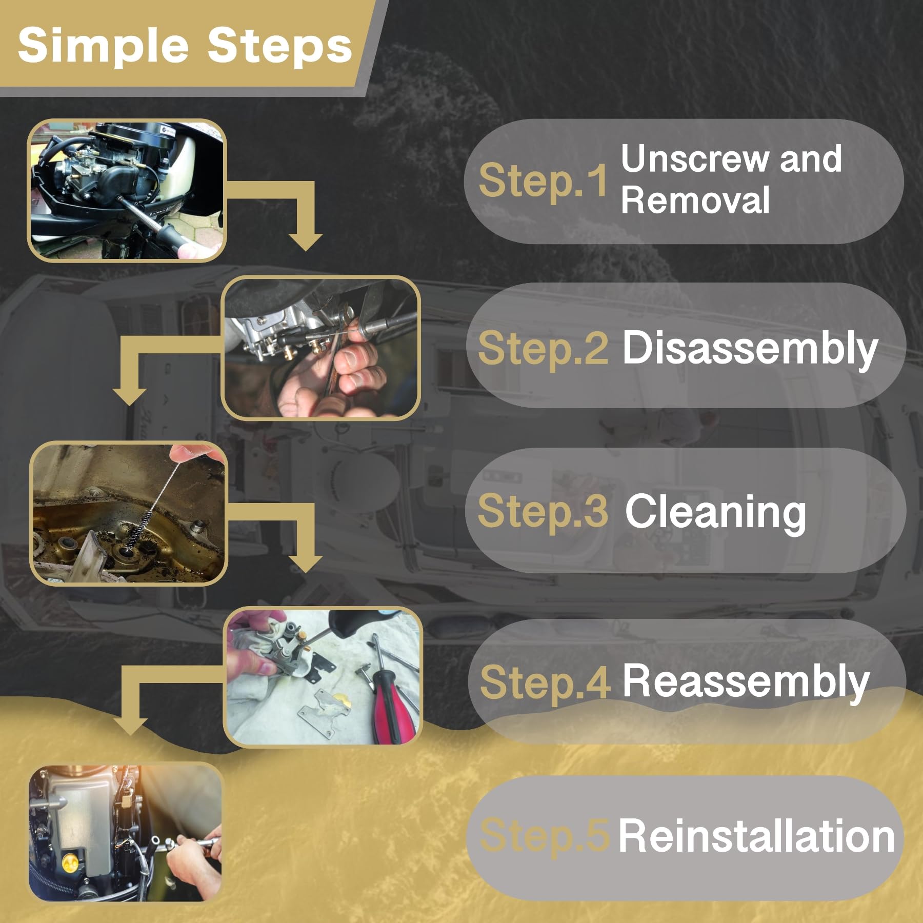 JLM MARINE outboard repair scene illustrating practical engine maintenance