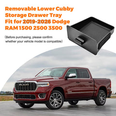 JLQP center-console drawer mounted in Dodge Ram for quick access to small items.