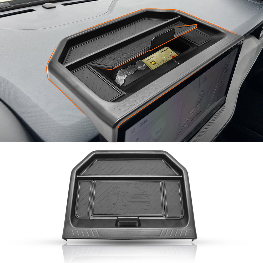 JLQP dashboard storage for Maverick with 13.2-inch tray and magnetic lid for organized essentials.