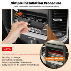 JLQP drawer-style center tray enhances accessibility for Dodge Ram cubby