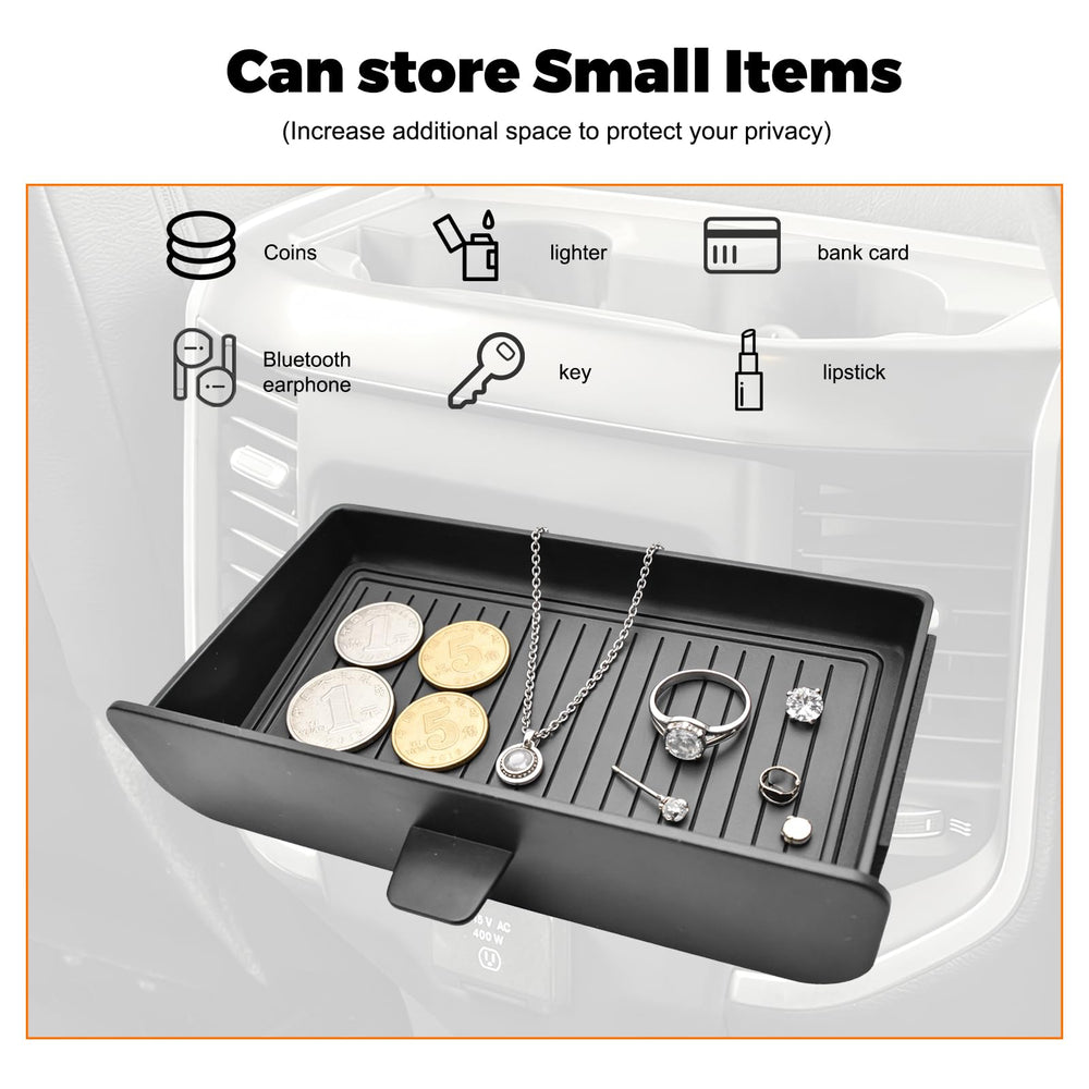JLQP organizer keeps chargers and small items tidy in the Ram rear