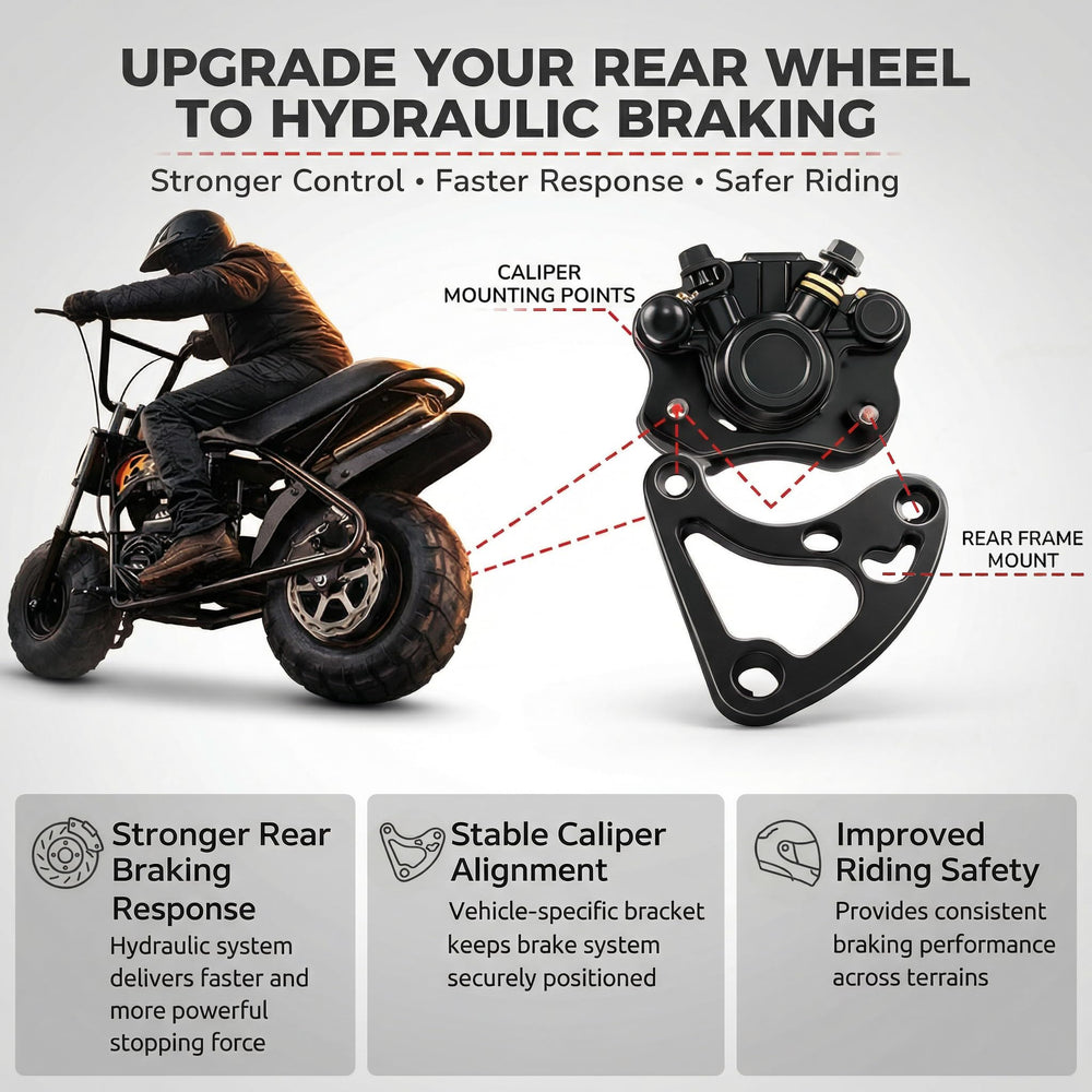63mm ATV-spec caliper fit improves braking power and consistency