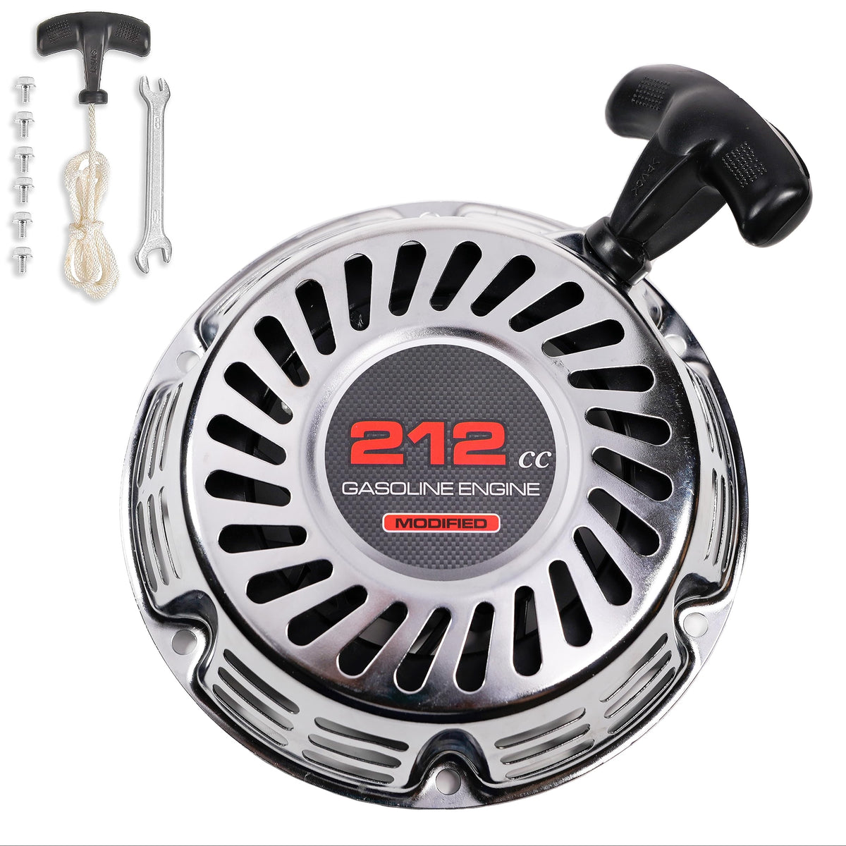 JMCHstore brilliant chrome pull start front view demonstrates rugged mini bike styling.