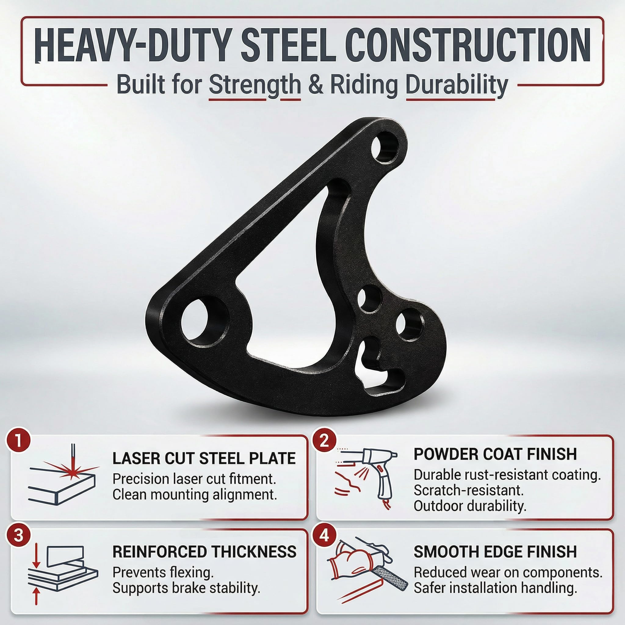 Engineered mounting geometry aligns caliper to rotor for even pad wear