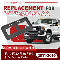 JMTAAT front license plate bracket for F350 demonstrates robust support for highway driving.