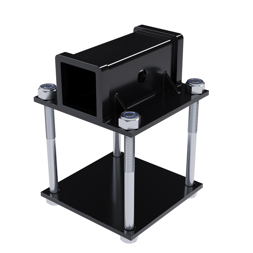 JMTAAT RV bumper adapter with a 2-inch receiver for bike rack mounting.
