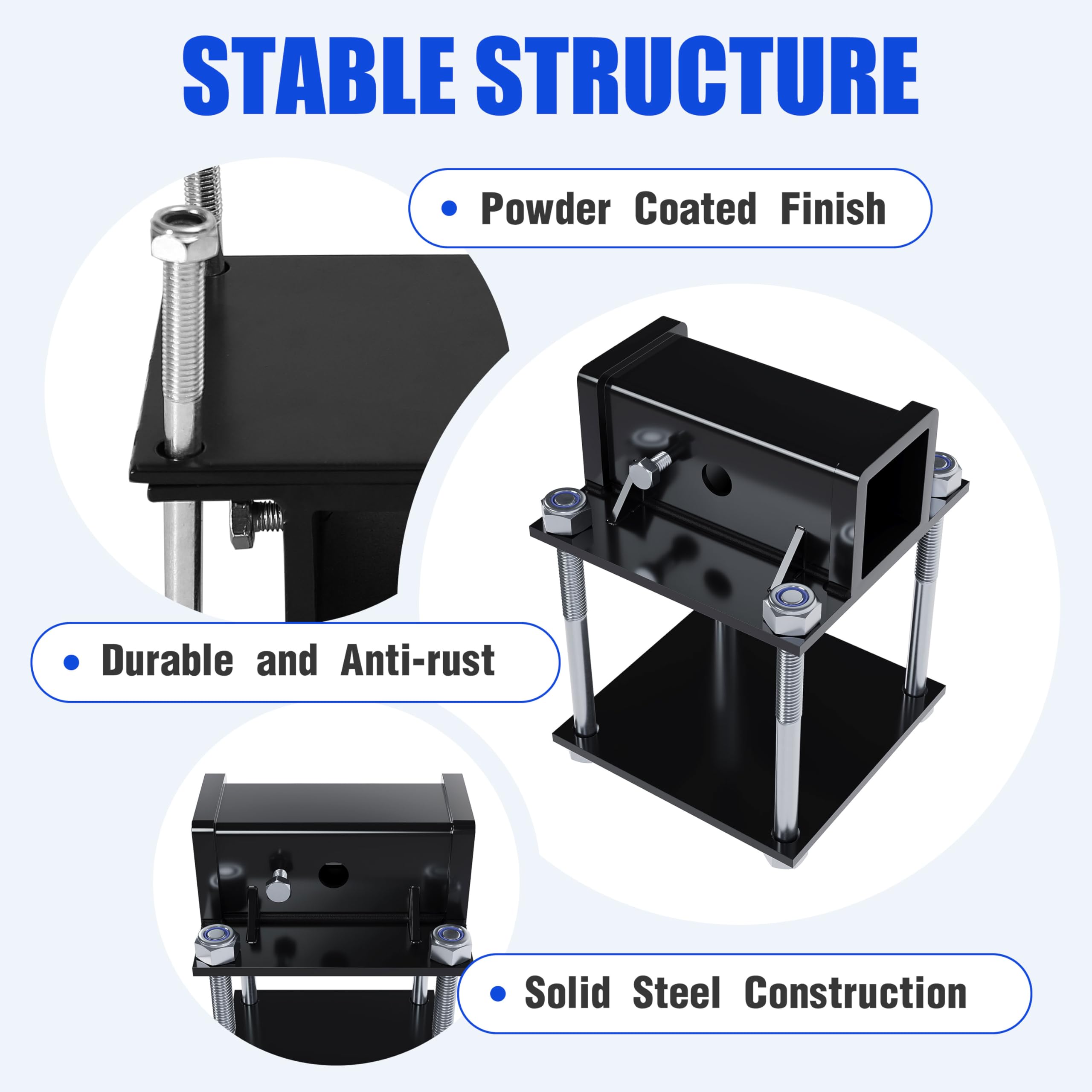 JMTAAT RV bumper adapter features heavy-duty solid steel construction for reliable mounting.