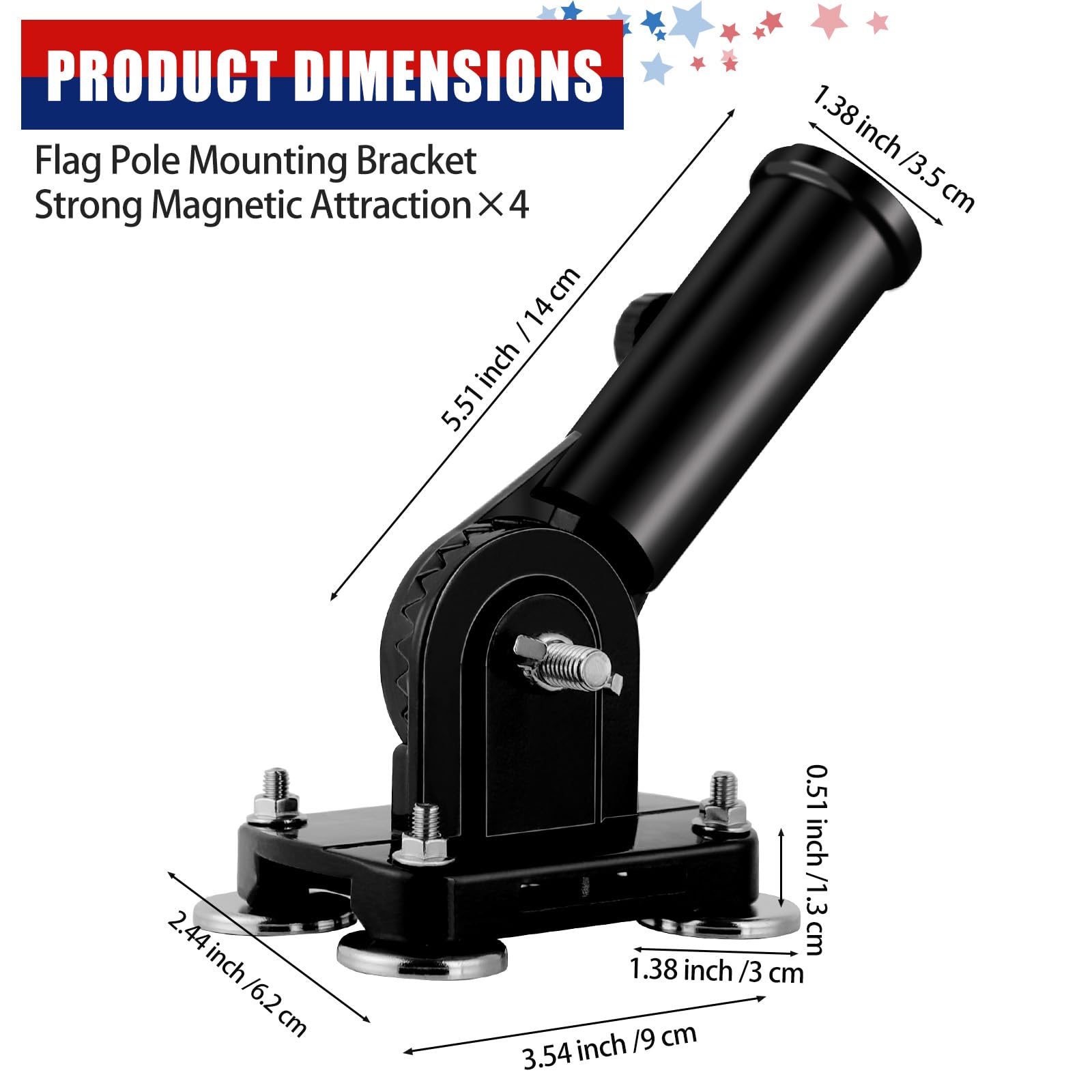 joaoxoko 5th wheel hitch mount shows 180-degree angle for versatile flag positioning.