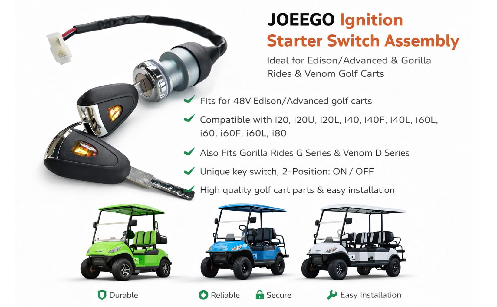 JOEEGO ignition switch with keys ready for use and security
