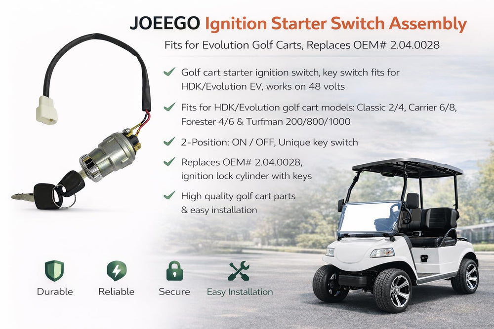 JOEEGO lock cylinder with keys provides secure ignition access for golf carts.