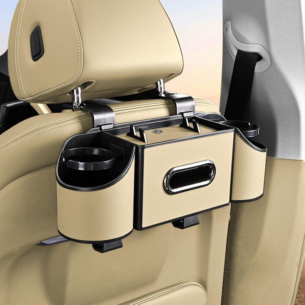 Joezhe backseat organizer 4-in-1 setup holding tissues and cups for easy car access.