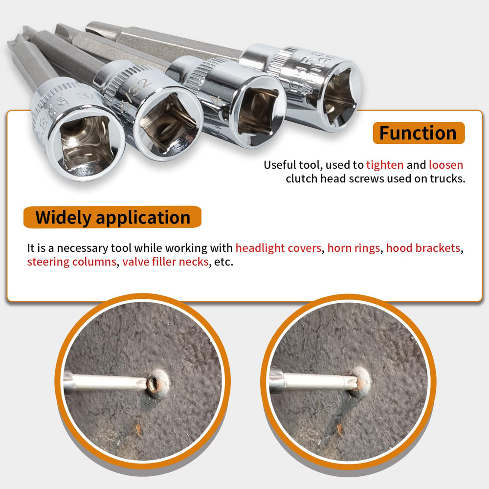 Johntruck clutch head bit socket 5-16 size, secure grip on 8-shaped screws.
