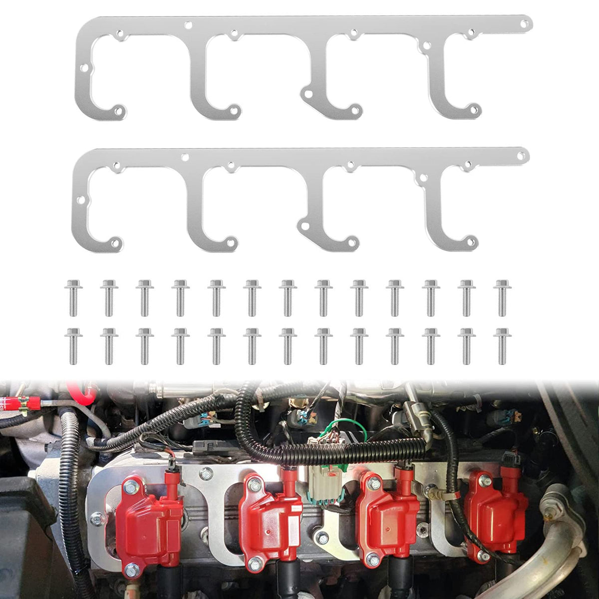 Johntruck coil bracket assembly front view shows precise fit for LS engines