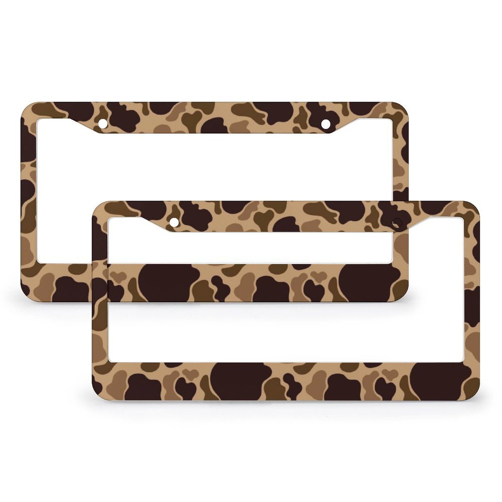 JOJOART Duck camouflage license frame front view, durable aluminum for all-weather use.