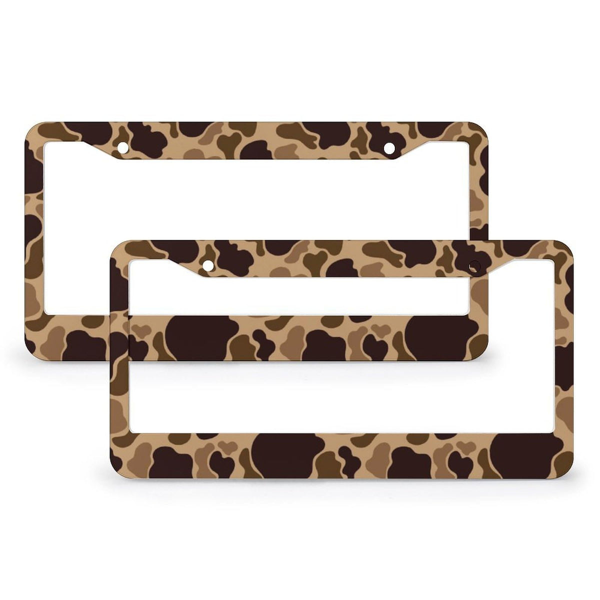 JOJOART Duck camouflage license frame front view, durable aluminum for all-weather use.