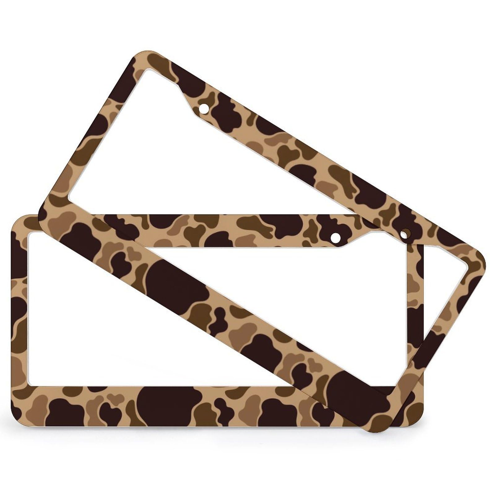 JOJOART Duck camouflage license frame on vehicle, rugged outdoor style.