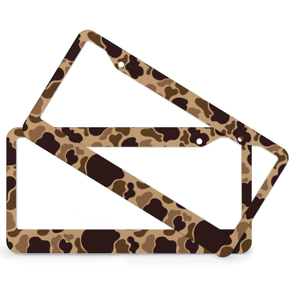 JOJOART Duck camouflage license frame on vehicle, rugged outdoor style.
