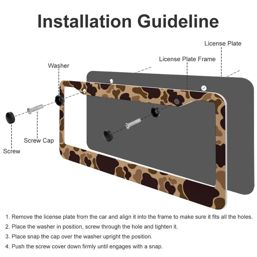 JOJOART Duck camouflage license frame side install view, easy mounting notes.