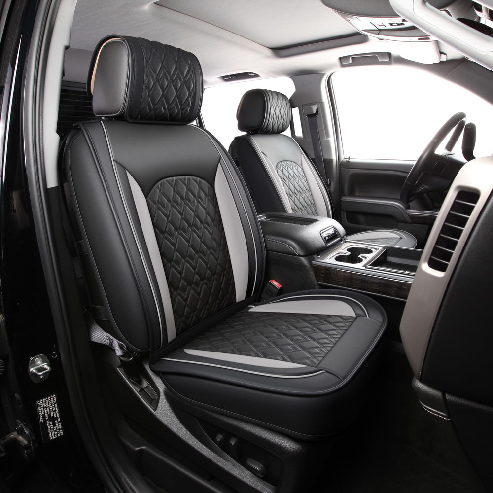 JOJOBAY Chevy Silverado full-set seat covers in black grey protect seats and refresh interior.