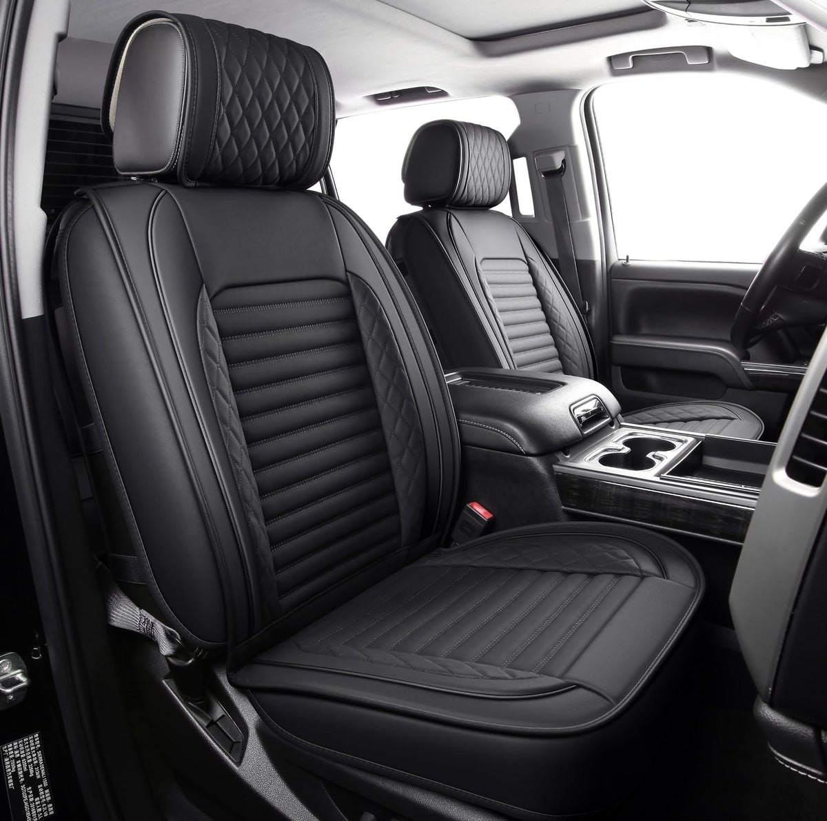 JOJOBAY Chevy Silverado front pair seat covers in black with tailored fit for protection.