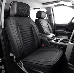 JOJOBAY Chevy Silverado front pair seat covers in black with tailored fit for protection.