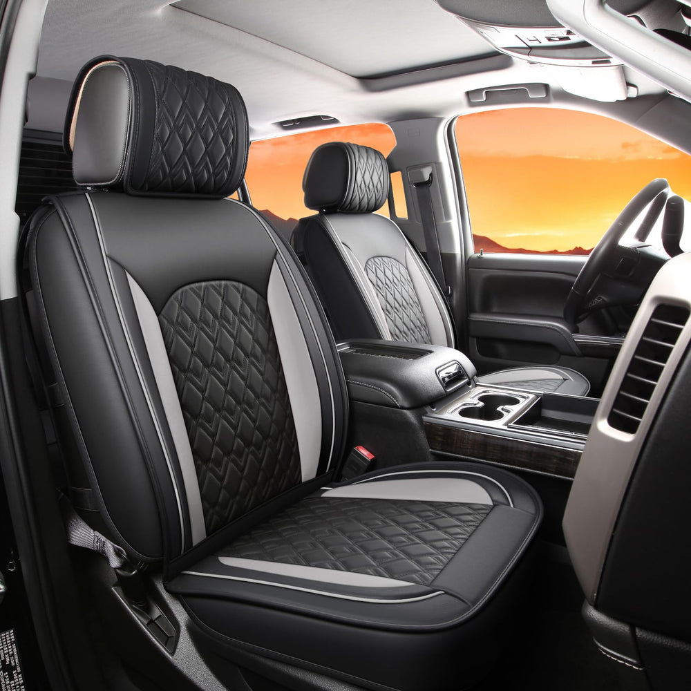 JOJOBAY Chevy Silverado leather seat covers front pair; rugged protection and precise fit.