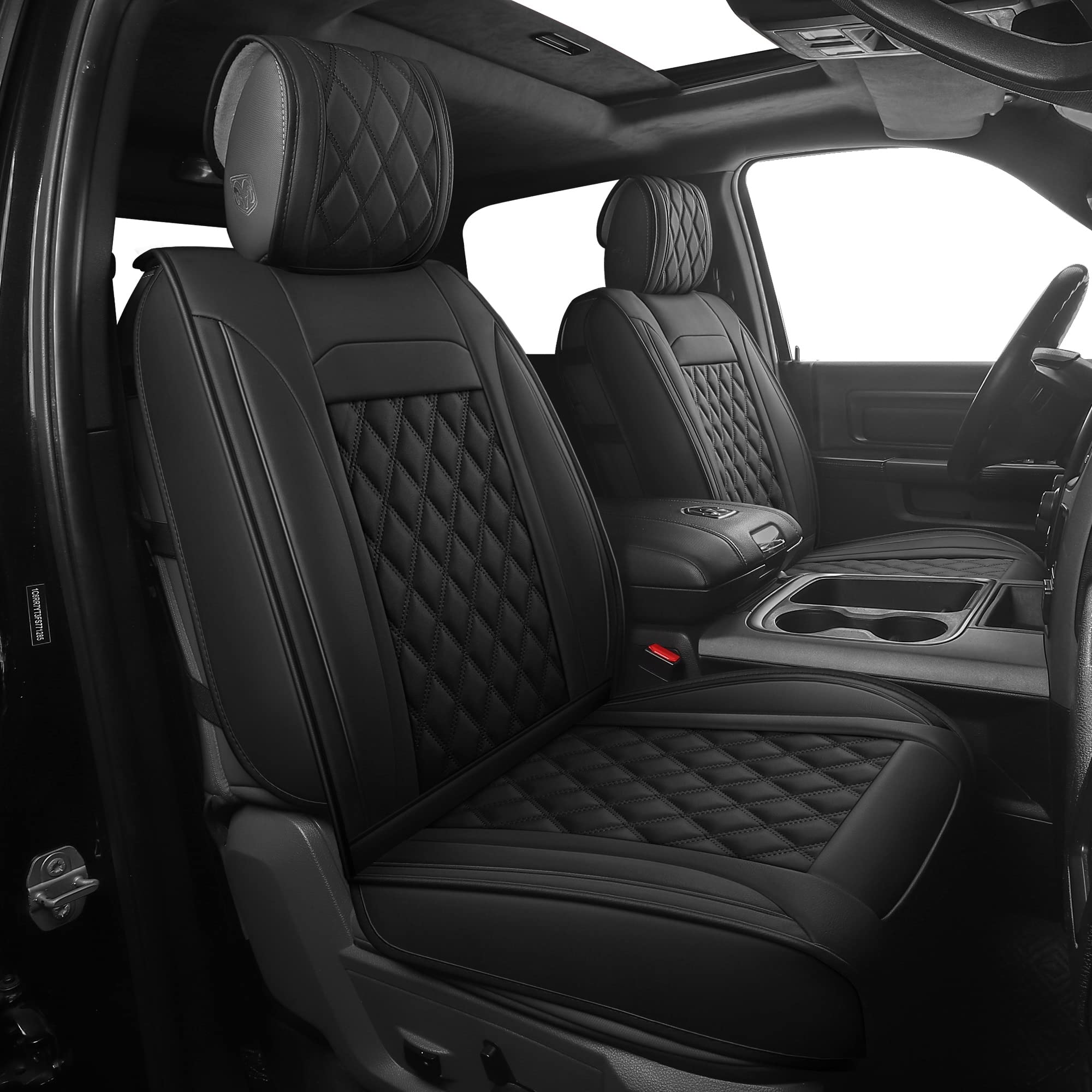 JOJOBAY Dodge Ram front 2pc seat covers in black protect seats with waterproof PU leather.