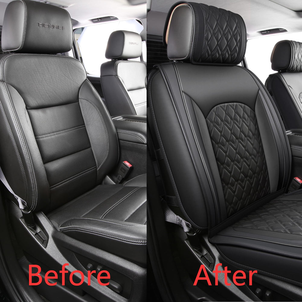 JOJOBAY GMC Sierra seat cover front left highlights non slip bottom for stability.