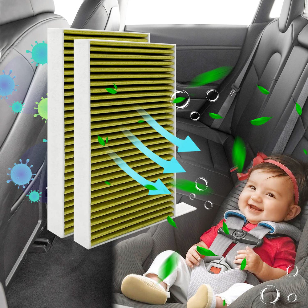 JOJOMARK cabin filter performance visual for Tesla 3/Y emphasizes efficiency.