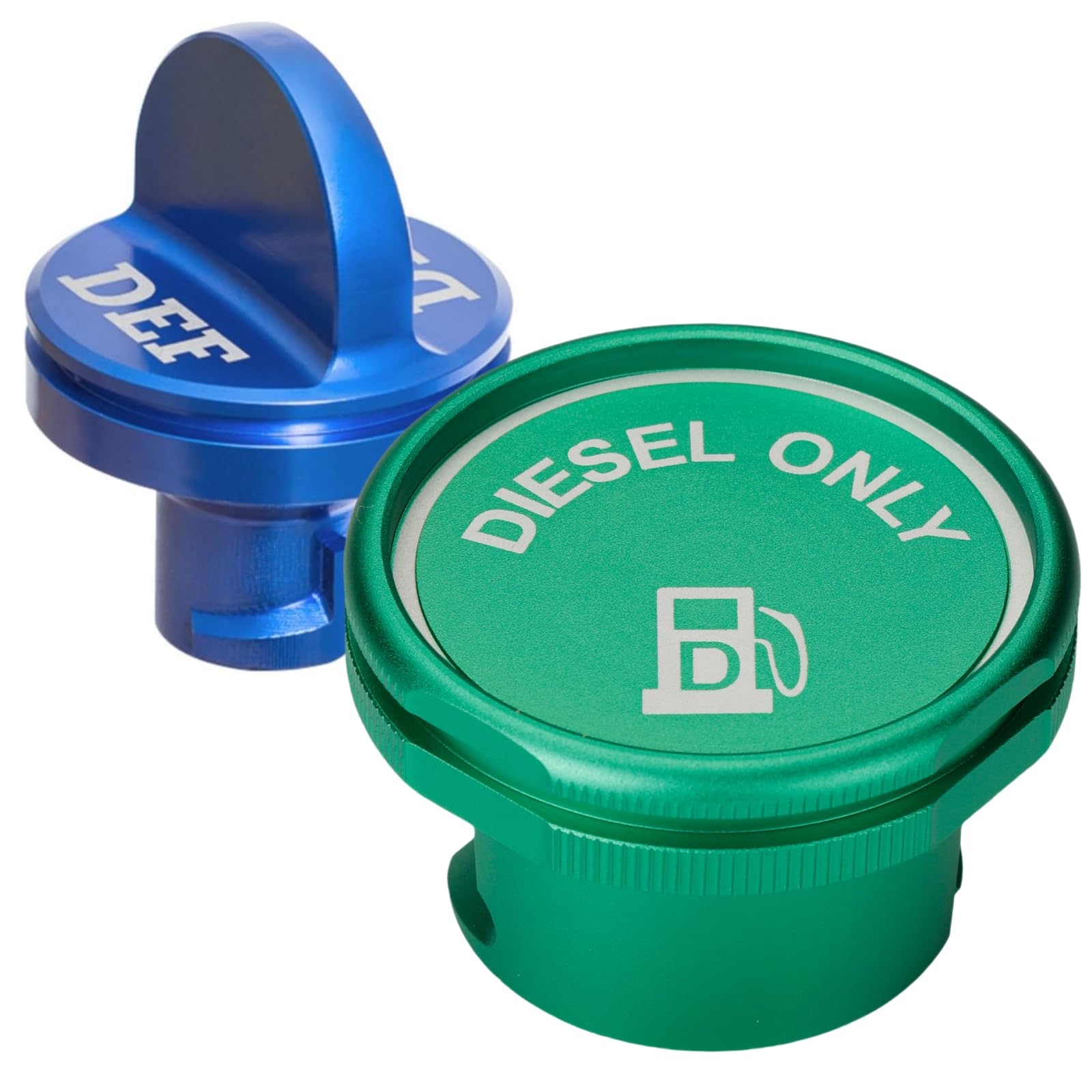 JOJOY LUX diesel-cap for Ram 1500 shown with the green cap for easy refueling and protection