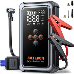 Joltekon jump starter with air compressor front view for on-the-go power and quick tire inflation