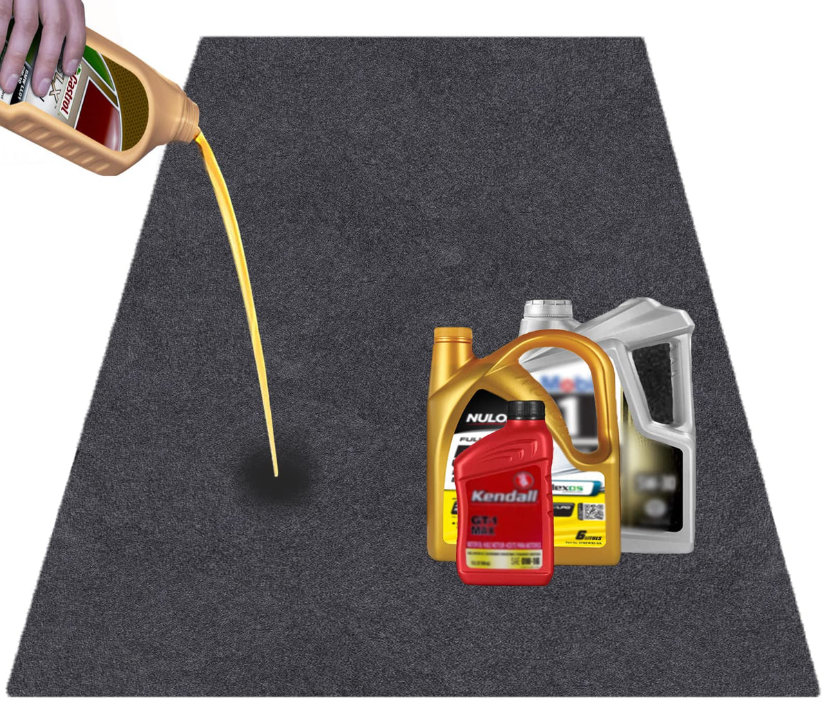 JOMMIE CHEN garage mat absorbent design traps oil spills on concrete floors.