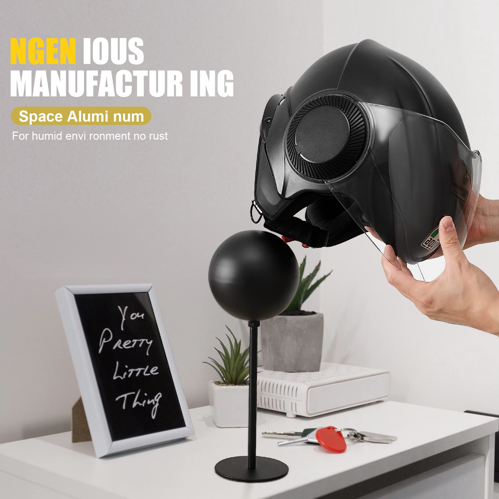 JOOM helmet stand with 360-degree rotation for easy access.